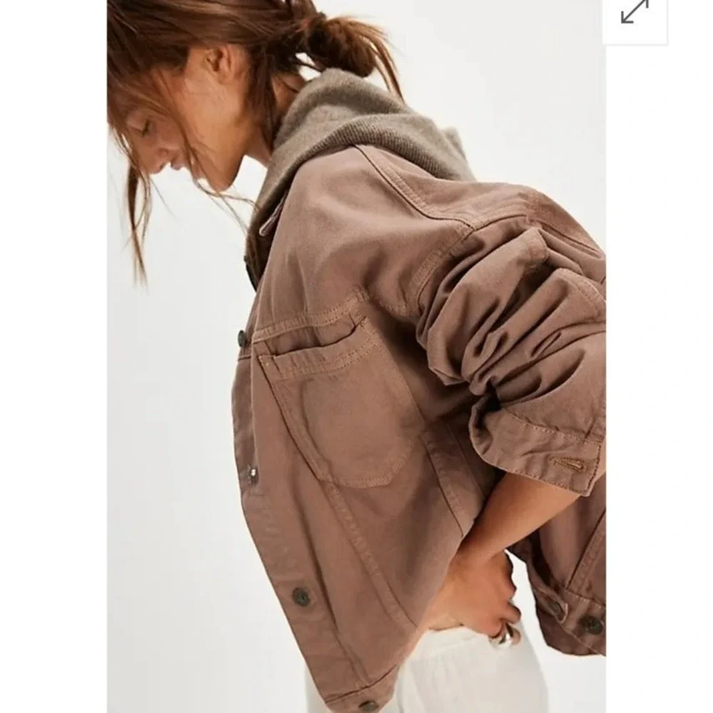 NWT We‎ The Free Opal Swing Denim Jacket Dusted Cocoa Medium Cottagecore Luxury - Picture 2 of 9